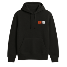 Load image into Gallery viewer, Black pullover hoodie with drawstrings and a front pocket, showcasing the &quot;State of the People Power Tour&quot; logo in orange and white on the left chest.

