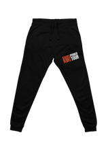 Load image into Gallery viewer, Black jogger sweatpants with drawstrings and side pockets, featuring the &quot;State of the People Power Tour&quot; logo in orange, black, and white on the upper left thigh.
